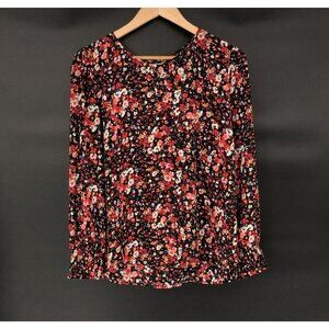 Pleione Women's Ditsy Floral Blouse M Black Red Boho Cottagecore Peasant Office
